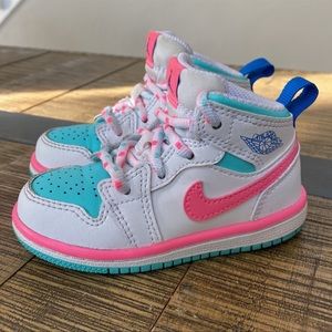 Nike Air Jordan 1 Mid Digital Pink sneaker shoe toddler size 6C white/teal/pink